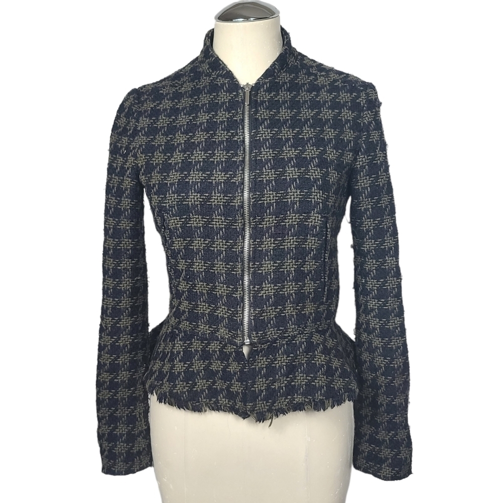 Zara Basic Tweed Houndstooth Full Zip Jacket XS - image 1